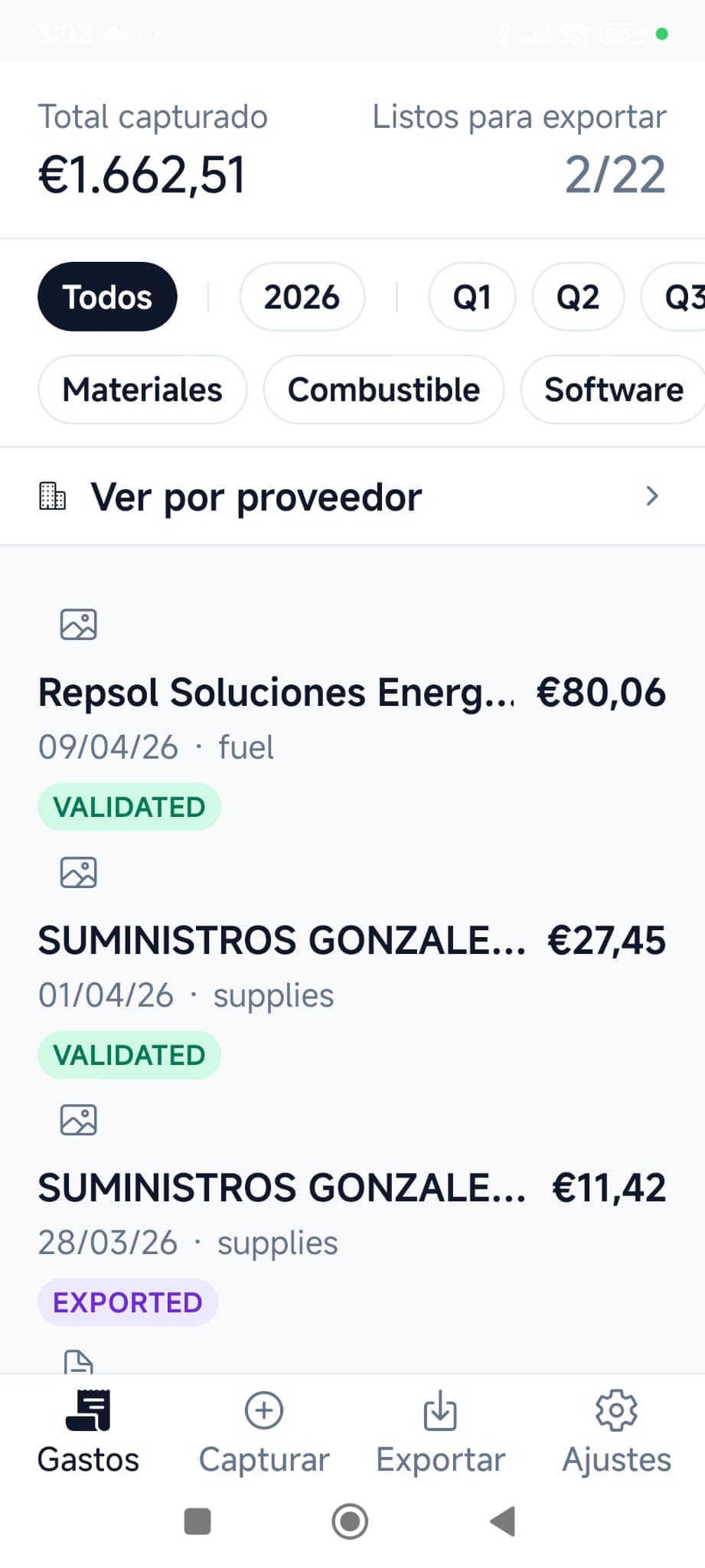 SinTrámite expense list